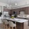 Kitchen island with pendant lighting and barstools