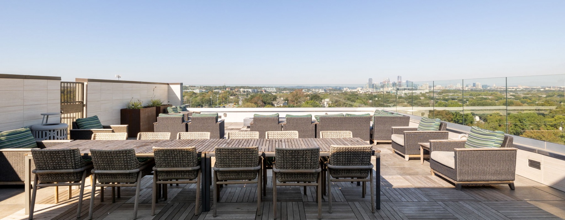 Rooftop lounge with downtown austin views