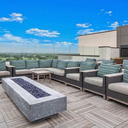 Rooftop lounge with downtown austin views